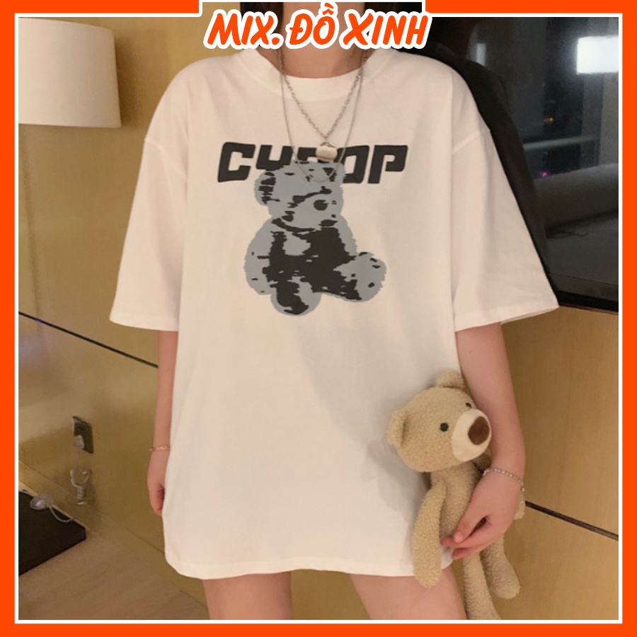 Áo thun nam nữ form rộng tay lỡ áo phông unisex Thu Hà chất liệu thoáng mát, in hình Gấu chữ CYOOP