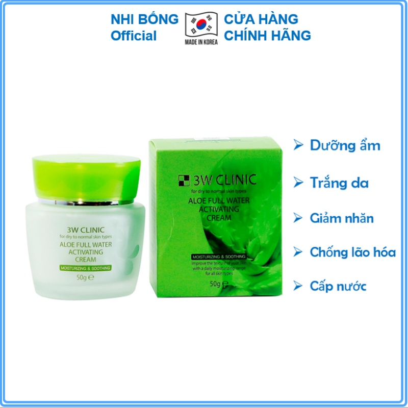 Kem dưỡng ẩm - Kem lô hội dưỡng da chiết xuất từ Lô Hội 3W Clinic Hàn Quốc 50ml