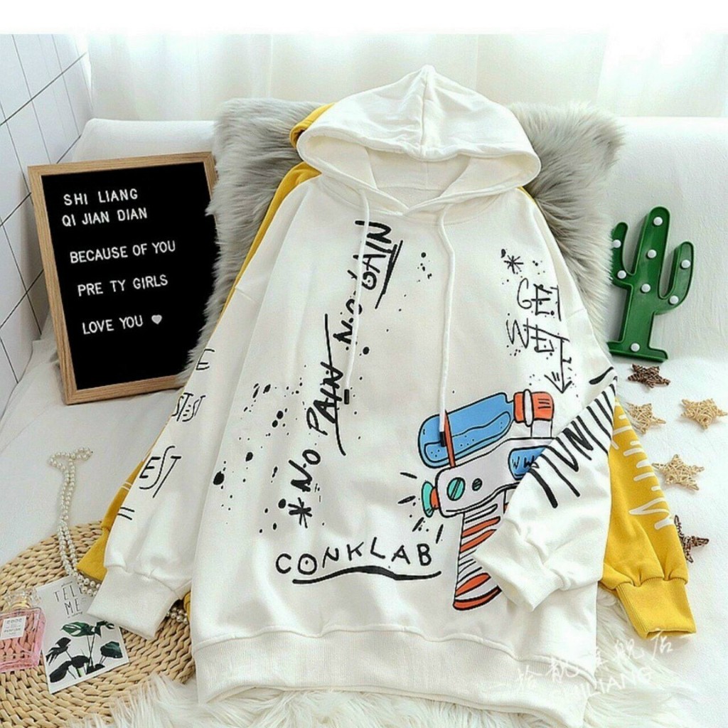 [Ảnh Thật] Áo Khoác Nỉ Hoodie Nữ Form Rộng Unisex Súng Nước Có Mũ Vải Nỉ Ulzzang Free Size 70kg AK67 Thùy Dương Fashion | BigBuy360 - bigbuy360.vn