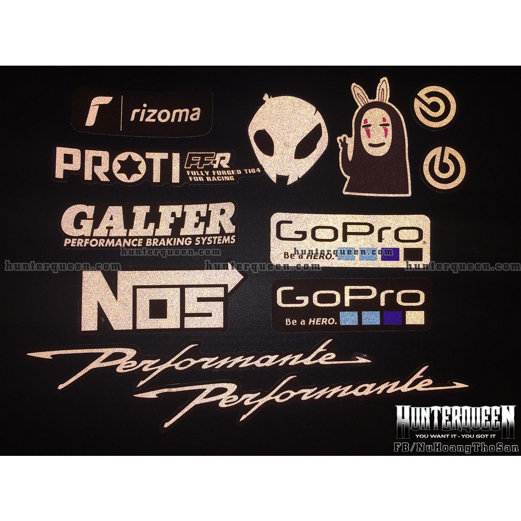 Trọn bộ 12 logo trắng đen phản quang 3M cao cấp. Decal sticker chống nước, không bay màu. Độ bám dính cực kì cao