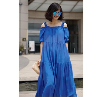 Đầm bầu maxi xanh coban