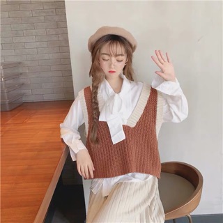 Áo gile len móc dễ thương
