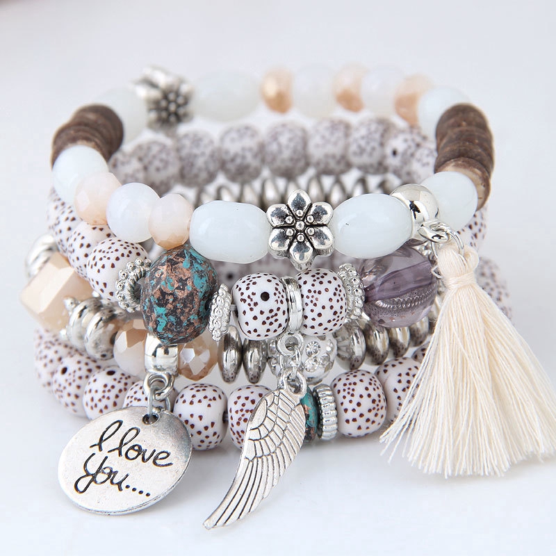 Set 4 vòng tay hạt phối tua rua thời trang boho cho nam nữ