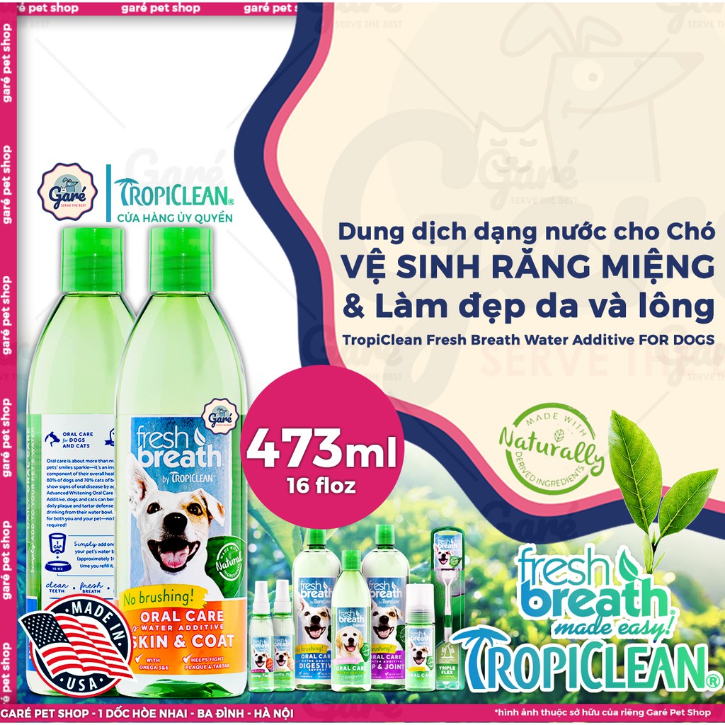 Nước vệ sinh răng miệng ngừa Hôi Miệng, Mảng Bám, Cao Răng đậm đặc cho Chó - FRESH BREATH BY TROPICLEAN DROPS FOR DOGS