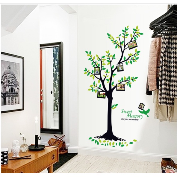 Decal giấy dán tường - mẫu Thân cây xanh khung hình nhỏ tiện trang trí