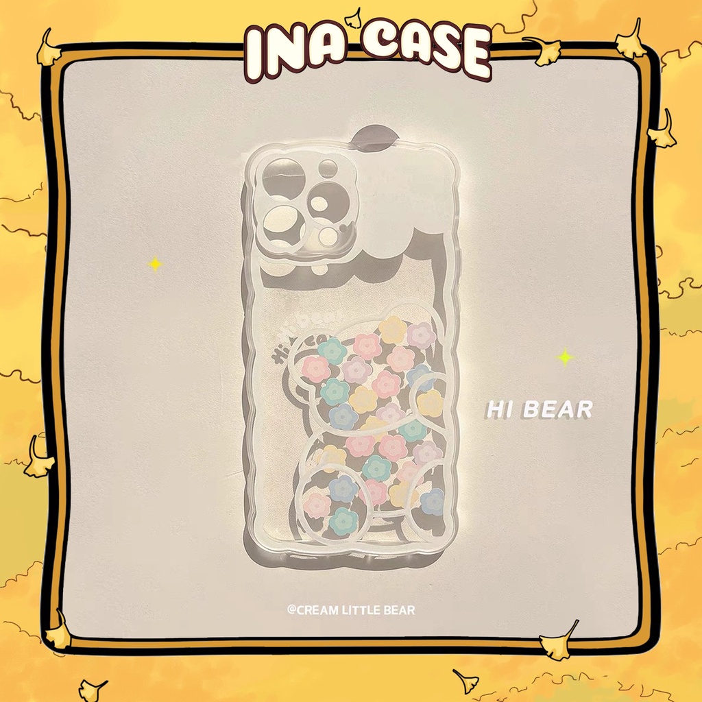Ốp lưng iphone Hoa Viền Gấu Trắng Hi Bear 14Pro/13promax/13pro/13/12promax/12pro/12/7plus/8plus/11/11promax/x/xs/xsmax/7