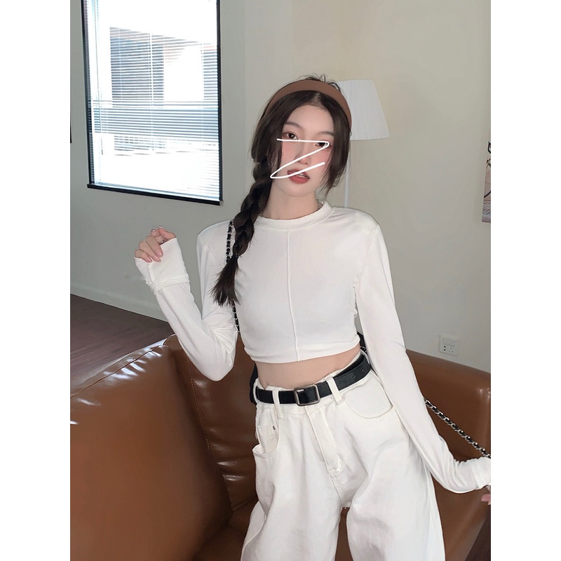 Áo Thun Tay Dài Cổ Tròn Form Ôm Dễ Phối Đồ Thời Trang Hàn Quốc