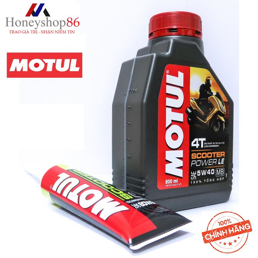 Combo Nhớt Motul Scooter Power LE SAE 5W40 MB 0.8L + Nhớt Hộp Số Motul Scooter Gear Plus 80W90 120ml Dành Cho Xe Tay Ga