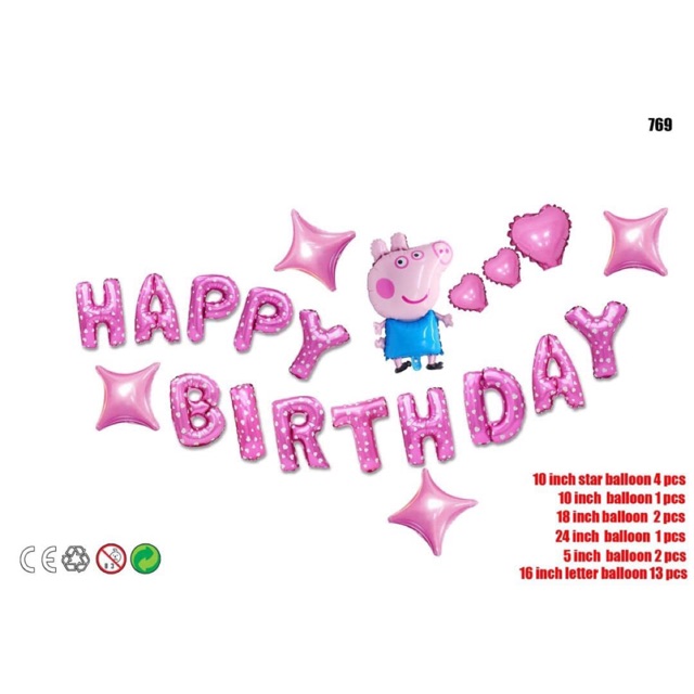 Set bóng sinh nhật lợn hồng - xanh ( tặng kèm bơm và băng keo)