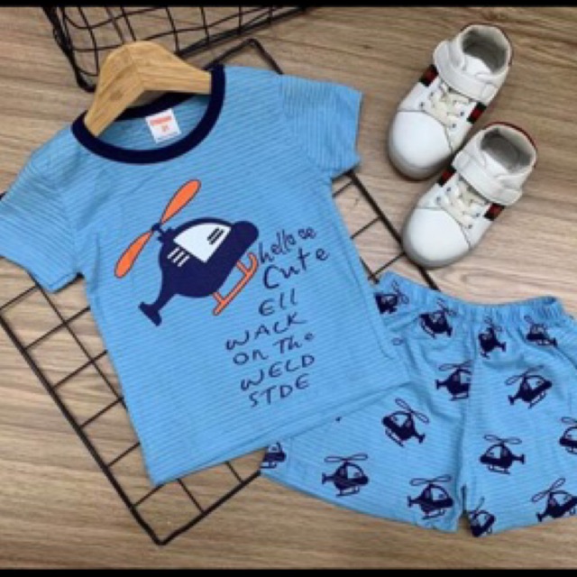 Bộ cotton cộc tay xuất hàn bé trai 8-21 kg ( ảnh mặc cuối)