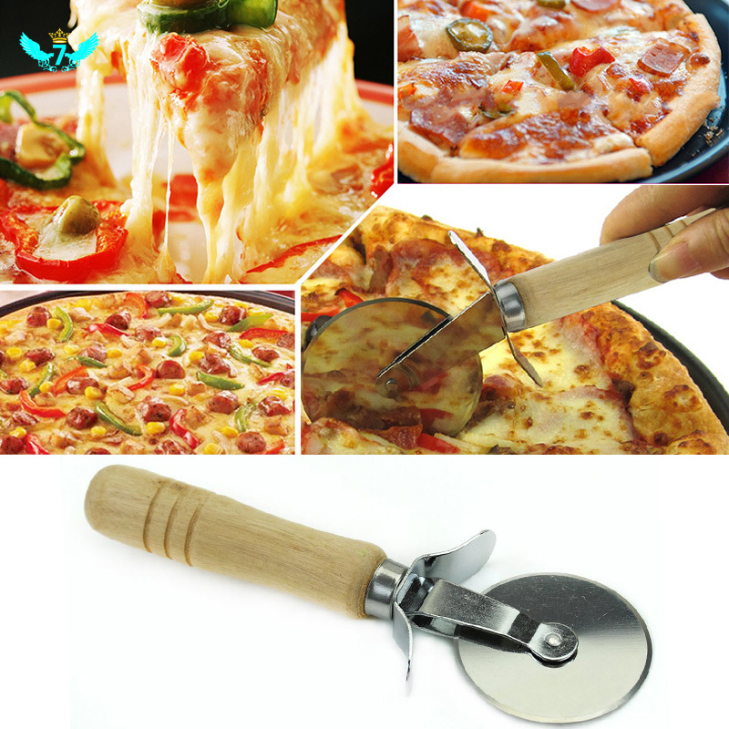 Dụng Cụ Cắt Bột Bánh Pizza Bằng Thép Không Gỉ Với Tay Cầm Gỗ