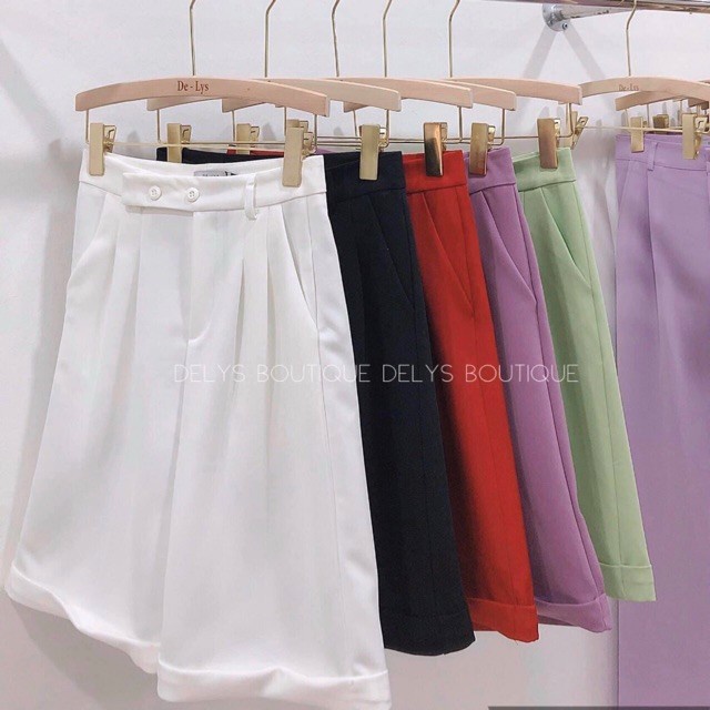 Quần short nữ ống rộng lưng cao - Quần lửng ngố gập gấu