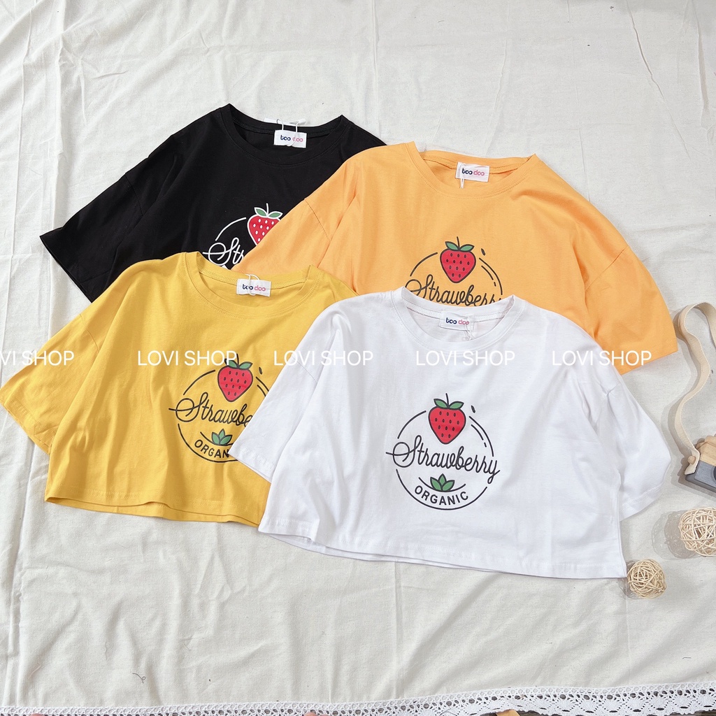LOVI SHOP- Áo thun croptop STRAWBERRY quả dâu tây nhỏ siêu dễ thương