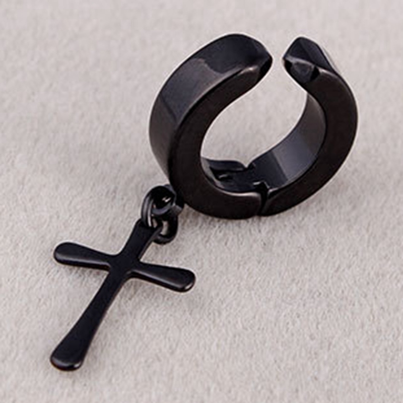 Khuyên Tai Nam Châm Bằng Thép Không Gỉ Hình Thánh Giá Thời Trang
