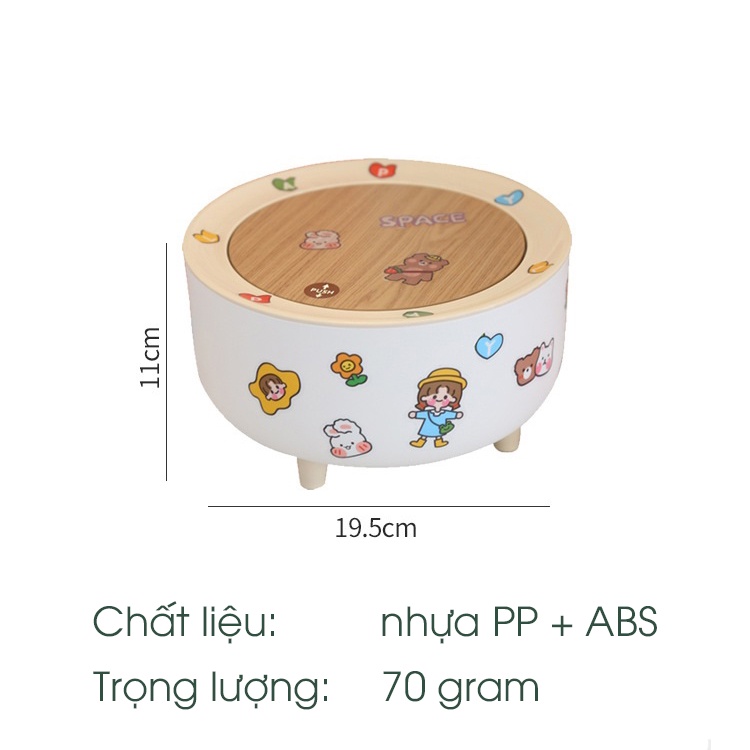 Thùng rác mini để bàn hình trụ tròn nắp nhấn tự động thông minh kèm sticker trang trí (TRT03)