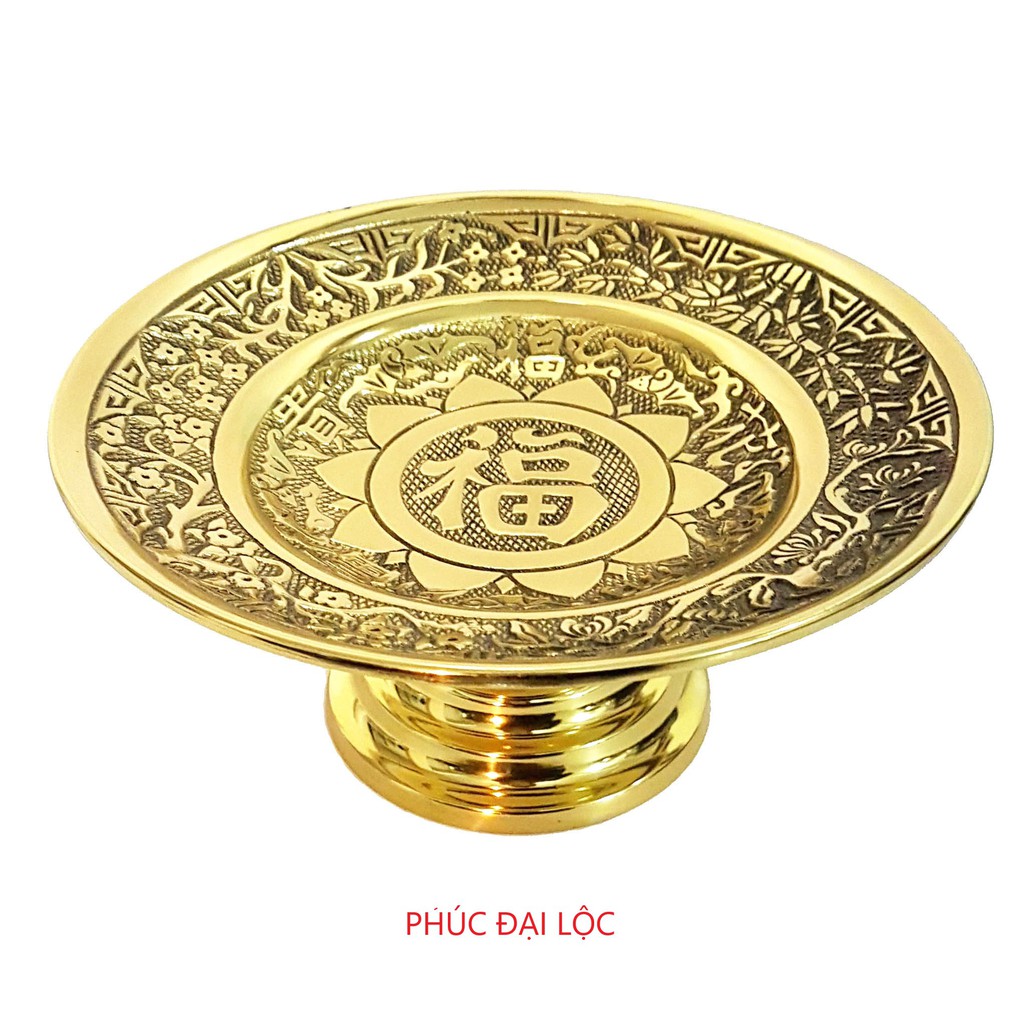Mâm bồng / Đĩa đựng hoa quả số 4 đường kính 33 cm bằng đồng màu vàng sáng bóng