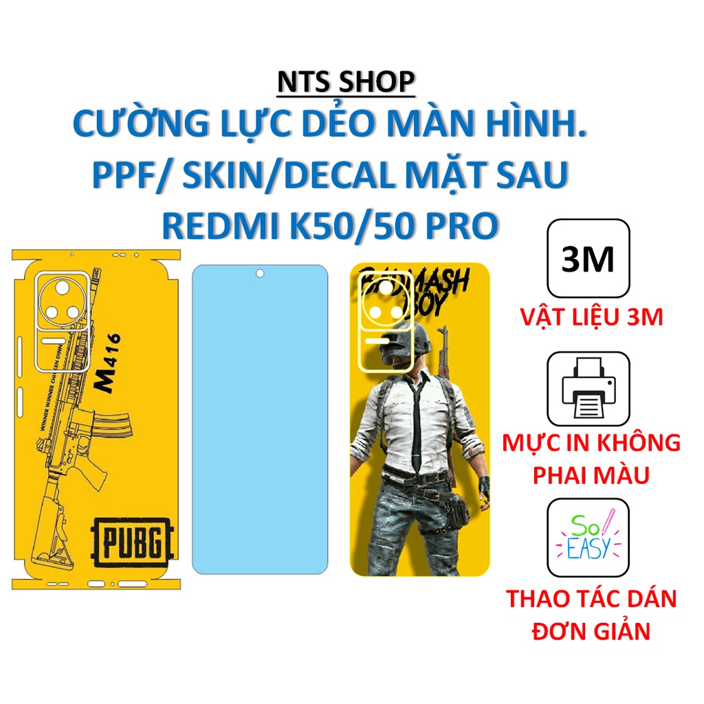 Dán Skin/PPF mặt sau Xiaomi Redmi K50/ K50 Pro
