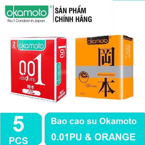 [SALE SỐC][CHÍNH HÃNG 100%] COMBO 2 Hộp Bao Cao Su Okamoto 001PU & Orange, Nhật Bản, 5 bao, Siêu mỏng_Dùng là mê