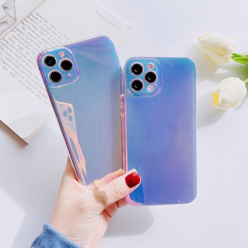 Vỏ điện thoại mềm trong suốt đầy màu sắc tím dành cho iPhone 13 12 11 Pro Max XS XR X 8 + 7 Plus