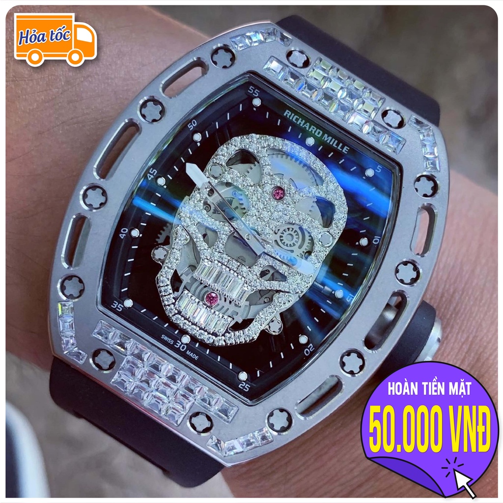 Đồng Hồ Nam RM SKULL Xuyên Thấu Size 42mm, Máy Cơ Automatic Nhật, Chống Nước