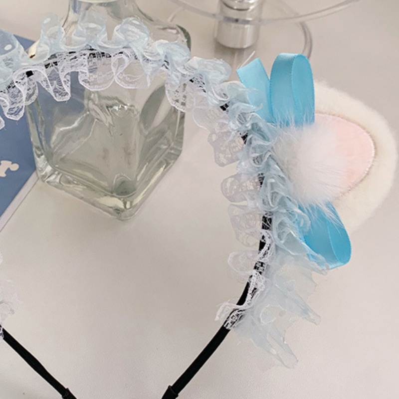 Băng Đô Nơ Tai Mèo Bằng Lông Nhung Họa Tiết Chấm Bi Phong Cách Lolita Hàn Quốc Ngọt Ngào