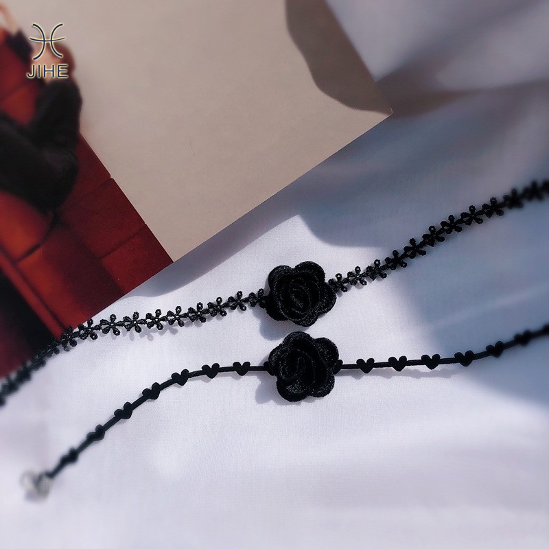 【JIHE】Choker Vòng cổ Hình Hoa Hồng Đen Phong Cách Nhật Hàn Thời Trang Cho Nữ