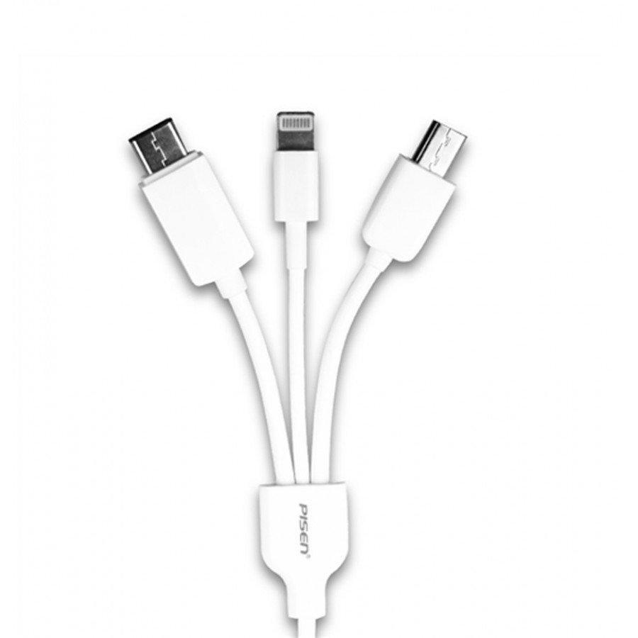 Cable Pisen sạc 3 cổng Lightning, Type C, Micro USB cho điện thoại, máy tính bảng - Hàng nhập khẩu