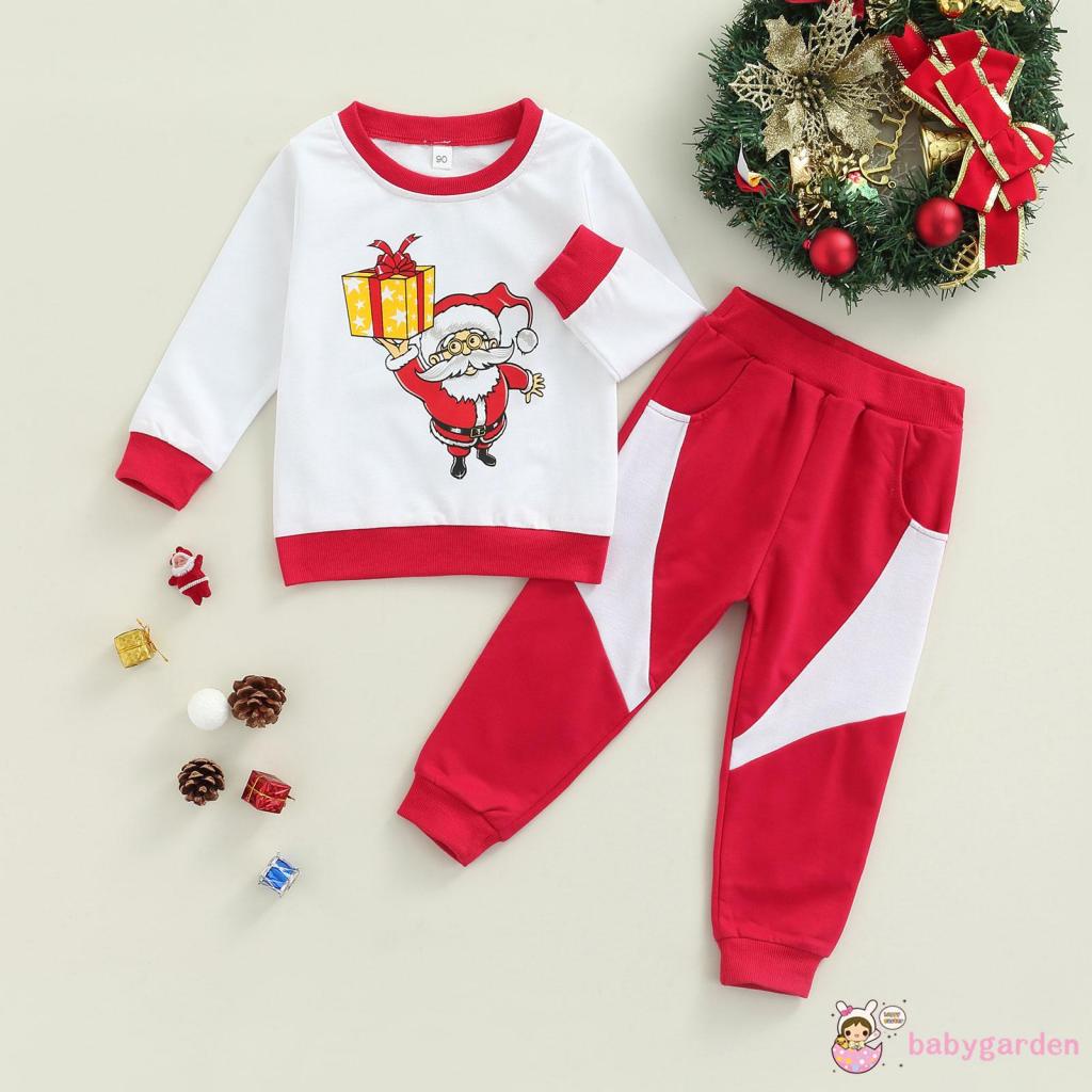Bộ Áo Nỉ Dài Tay In Họa Tiết Ông Già Noel Hoạt Hình + Quần Dài Cho Bé Trai