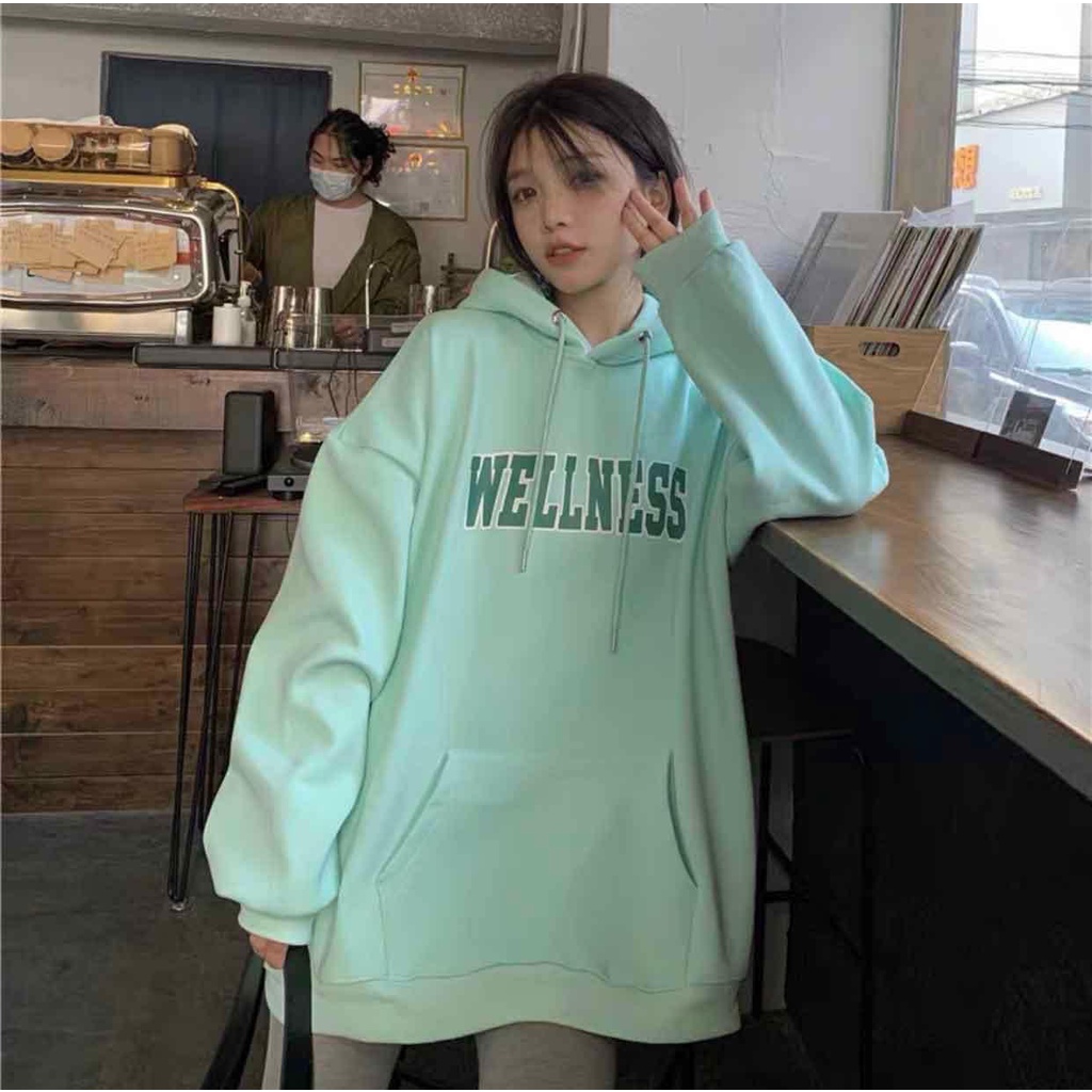 Áo hoodie nỉ in chữ xanh lá form rộng phong cách ulzzang, áo sweater có mũ dài tay bồng nam nữ UNISEX màu đen, xanh, nâu