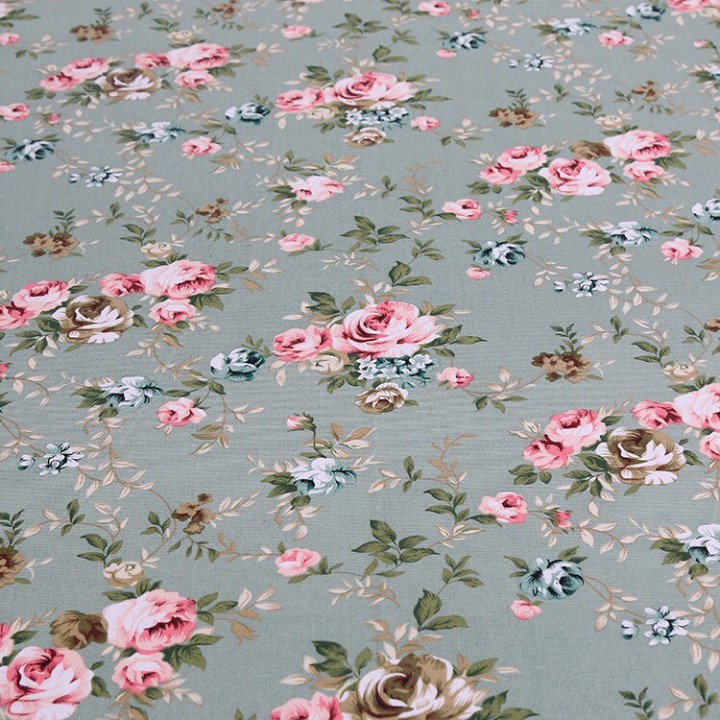Vải linen họa tiết Hoa xanh vintage V-K04