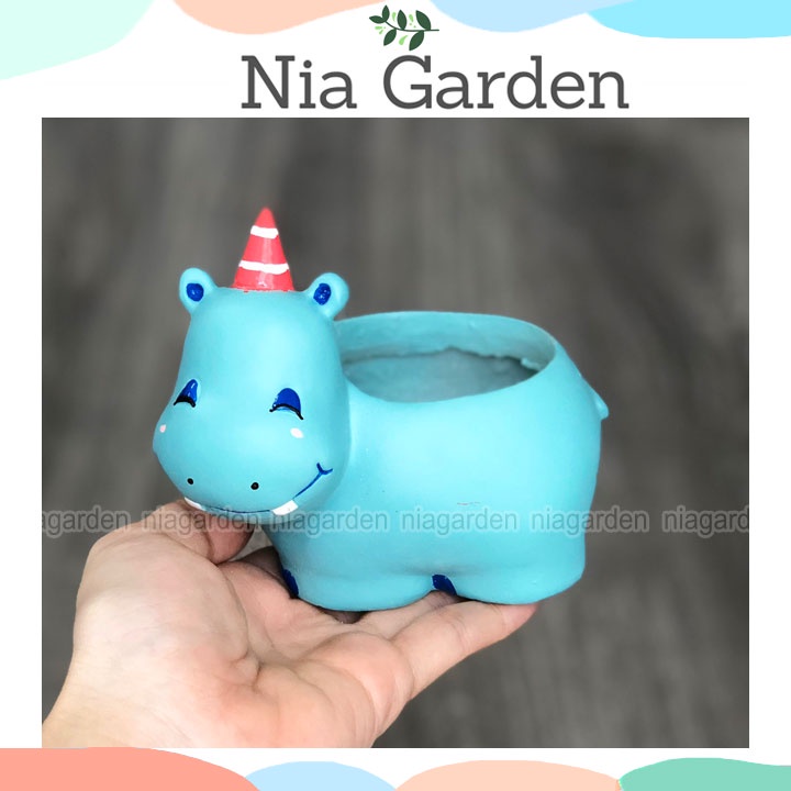 Chậu hà mã xanh trồng xương rồng sen đá cây để bàn mini Nia Garden N4