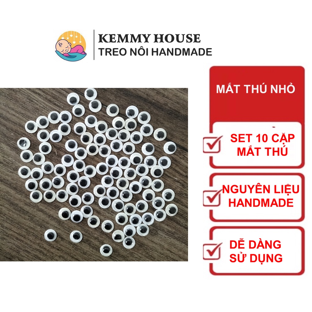 Set 10 cặp mắt thú dán làm handmade kích thước 8 mm