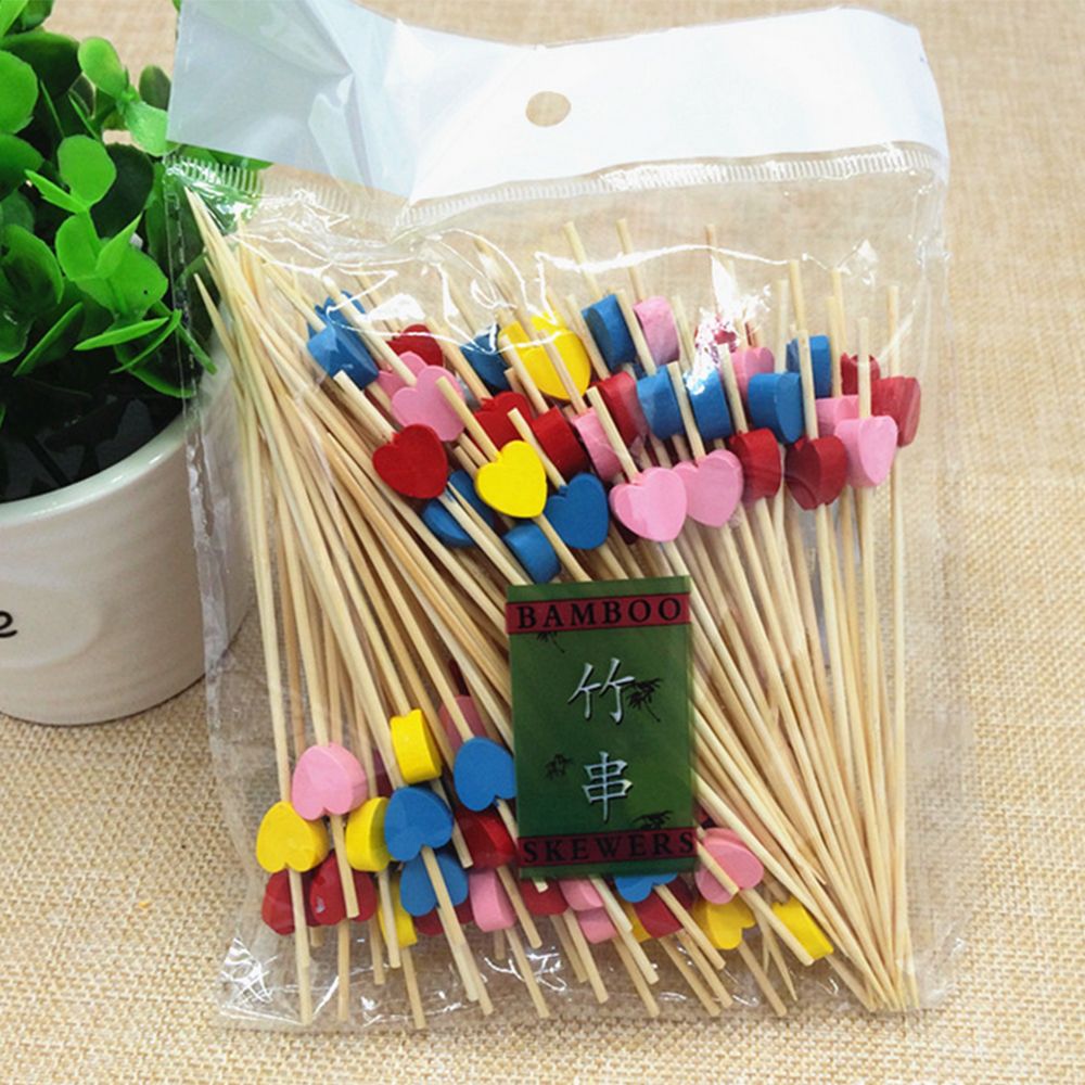 EPOCH 100 pcs/set Fruit Fork Cocktail Food Picks Stick Toothpick Skewer Buffet Wedding Party Sticks Dessert Vegetable Salad Bamboo/Multicolor