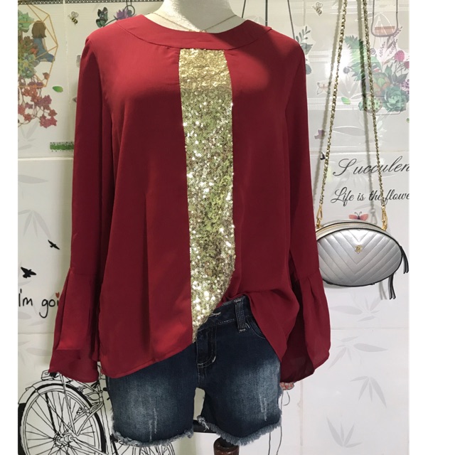 ✨✨Áo Voan Dài Tay Kiểu Đính Kim Sa Sang trọng-VNXK