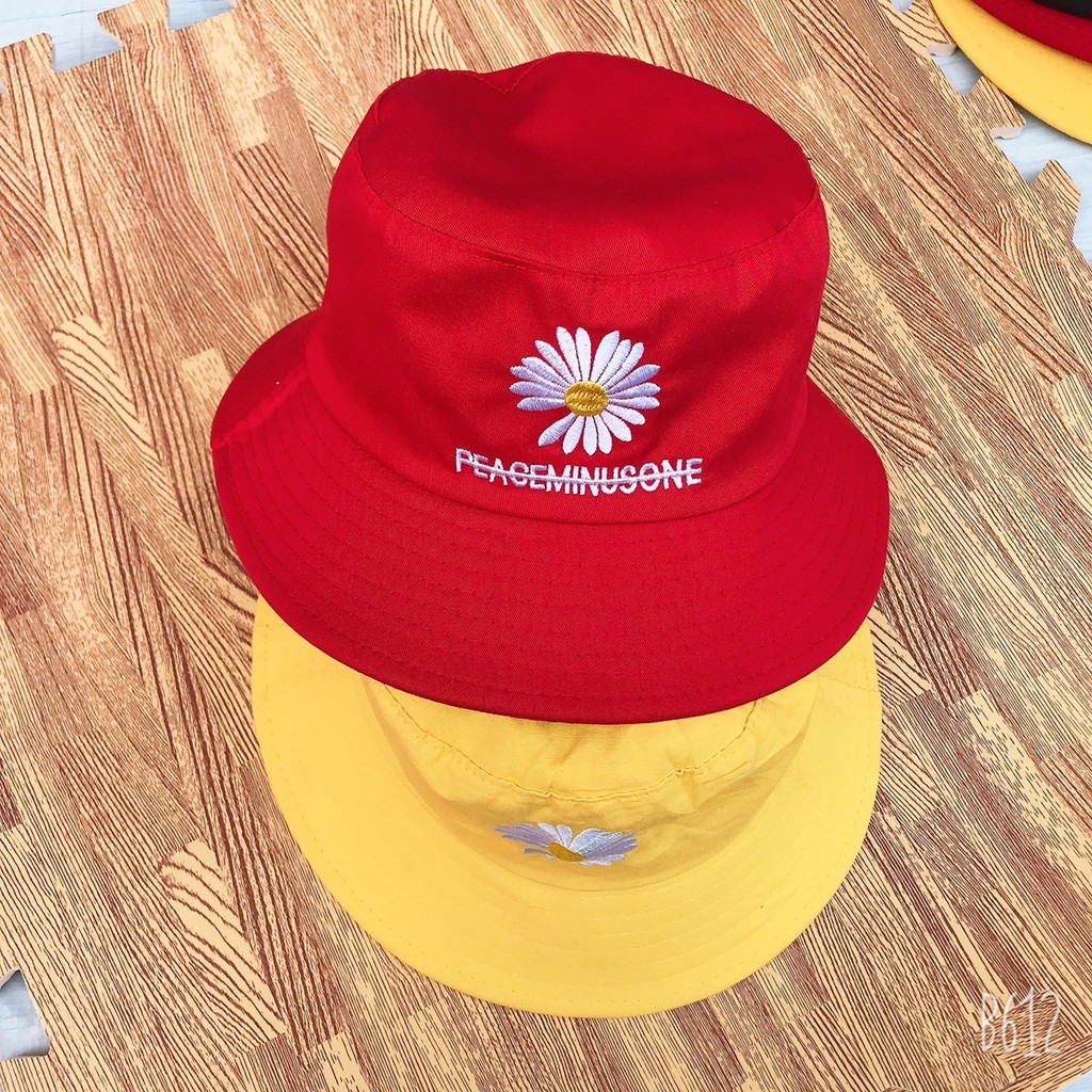 Mũ BUCKET cute 1 mặt hot trend HOA CÚC vành rộng màu đen đỏ vàng trắng [ Full 16 màu chọn ]