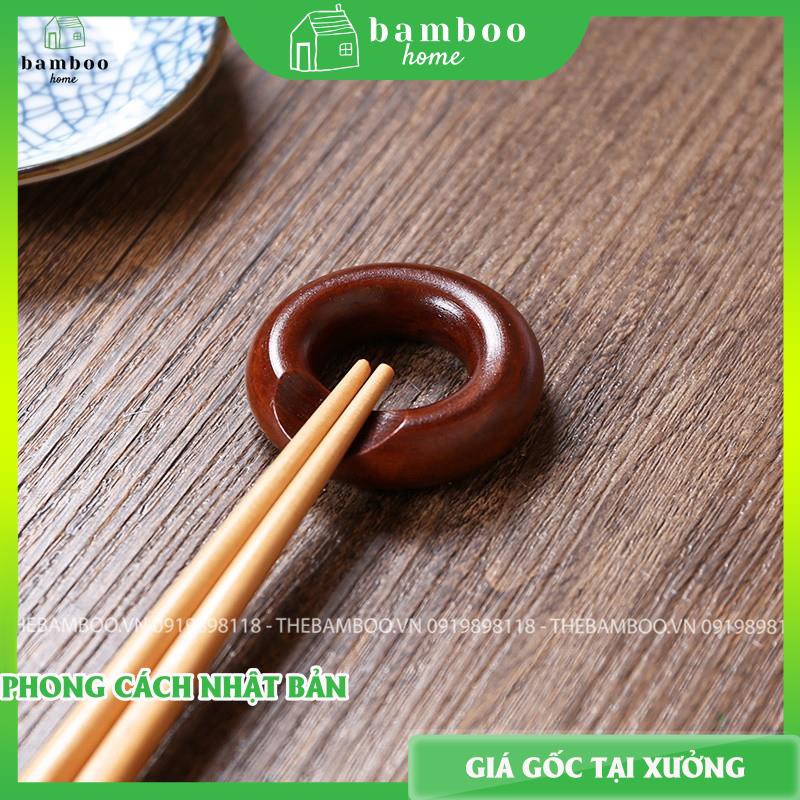 Kê đũa gỗ gác đũa gỗ hình tròn THE BAMOO trang trí bàn ăn kích thước Ø5cmxH1,5cm