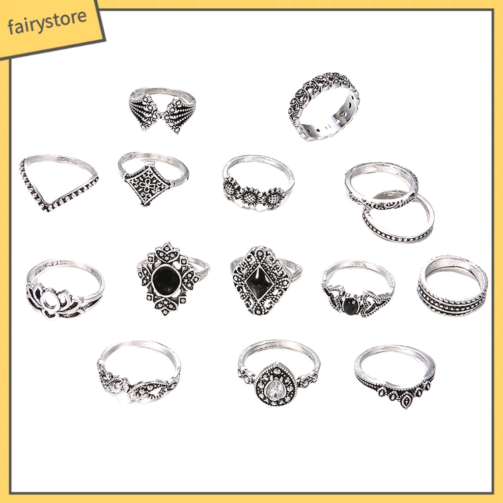 Set 15 nhẫn đeo khớp ngón tay đính đá thời trang cho nữ