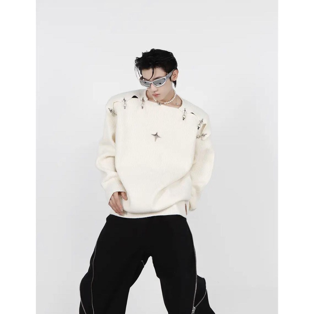 Áo Sweater Dệt Kim Tay Dài Phối Khóa Kim Loại Thời Trang Thu Đông 2022