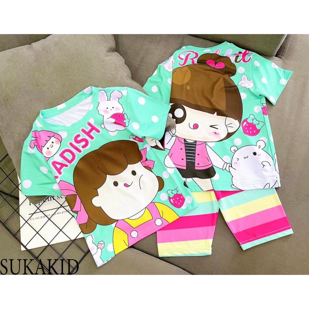 ( Km ) Bộ quần áo hinh bé dắt thỏ karo doremom. bé gấu máy ảnh 6kg đên 40kg.GN010.