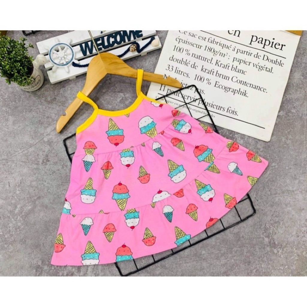 đầm váy 2 dây dáng chữ A chất cotton mềm mịn đầm hè bé gái từ 10kg đến 22kg