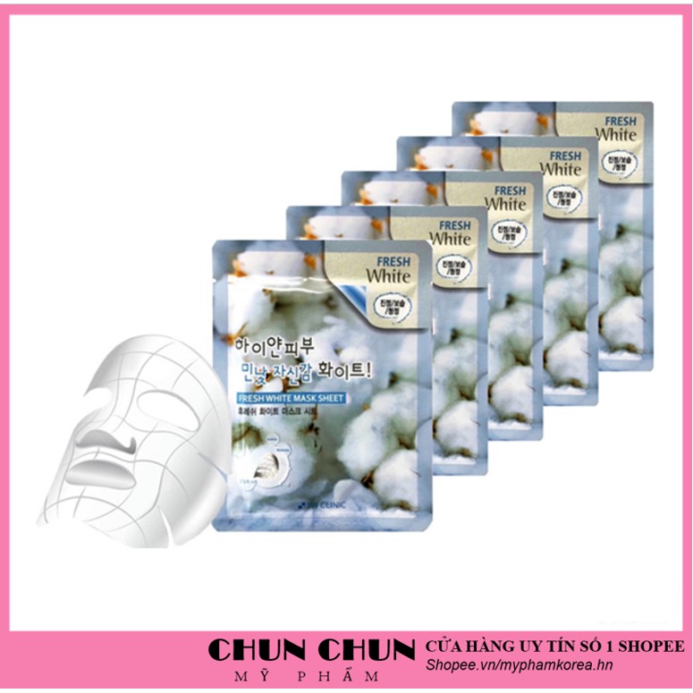 Combo 10 Túi Mặt nạ giấy dưỡng da chiết xuất từ Nhung Tuyết 3W Clinic Hàn Quốc 23mlx10 giúp da trắng sáng mềm mại