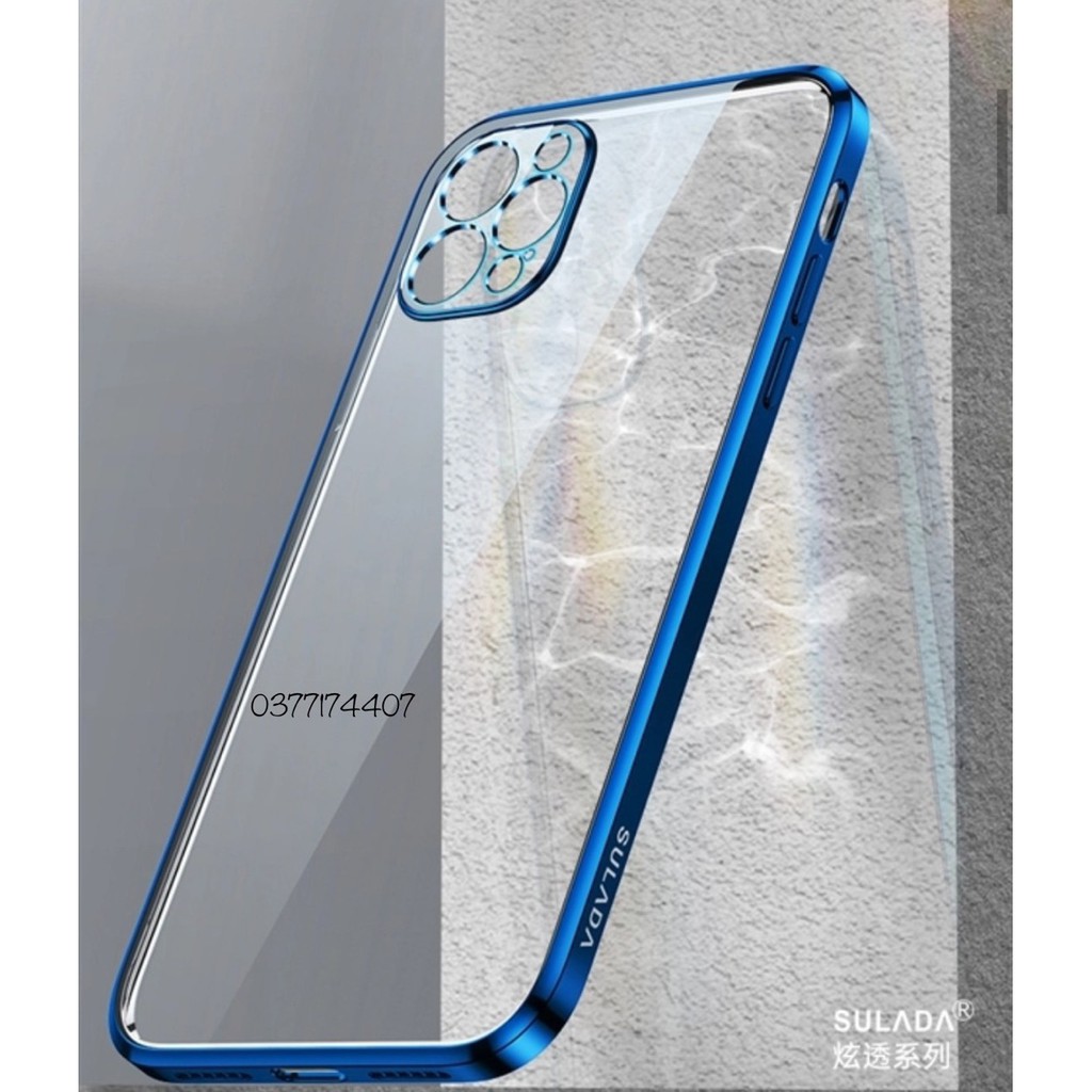 Ốp lưng Sulada viền vuông bảo vệ Camera cho iPhone Xs max, 11 Pro max, 12 Pro Max lưng trong suopots viền màu chính hãng