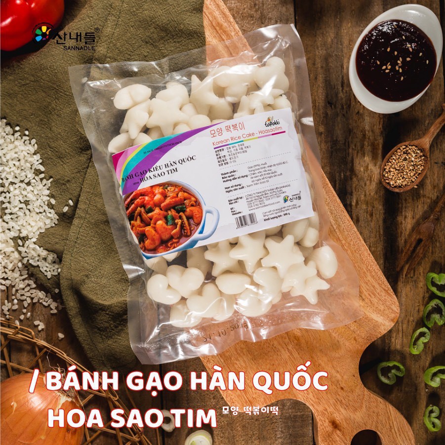 combo 500g bánh gạo hoa sao tim + 500g tok nhân phô mai + gói tương ớt 200g