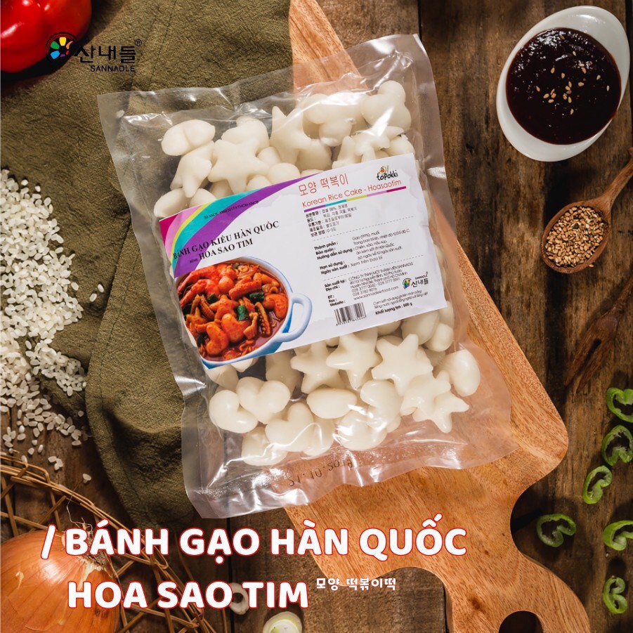 SET 500g bánh gạo truyền thống hoa sao tim kèm 200g sốt tương đen Hàn Quốc