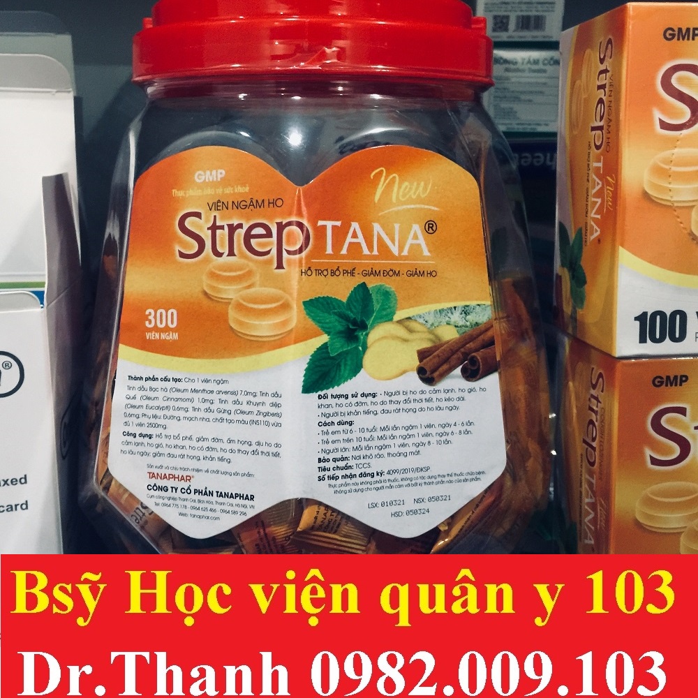 Kẹo ngậm ho Streptana vỉ 8 viên, hộp 24 viên, hộp 100 viên, hộp 300 viên [ strep tana ]
