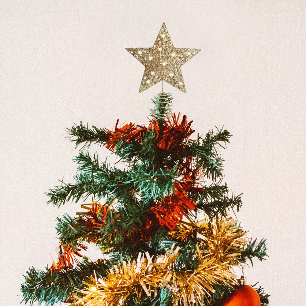 Phụ kiện trang trí cây thông noel hình ngôi sao năm cánh có đèn LED dành cho dịp Giáng Sinh