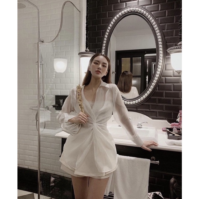 SET ÁO CROP TRONG KÈM sơ MI XOẮN NHÚN + SHORT