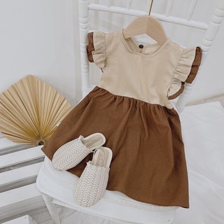 Đầm linen nâu phối be vintage