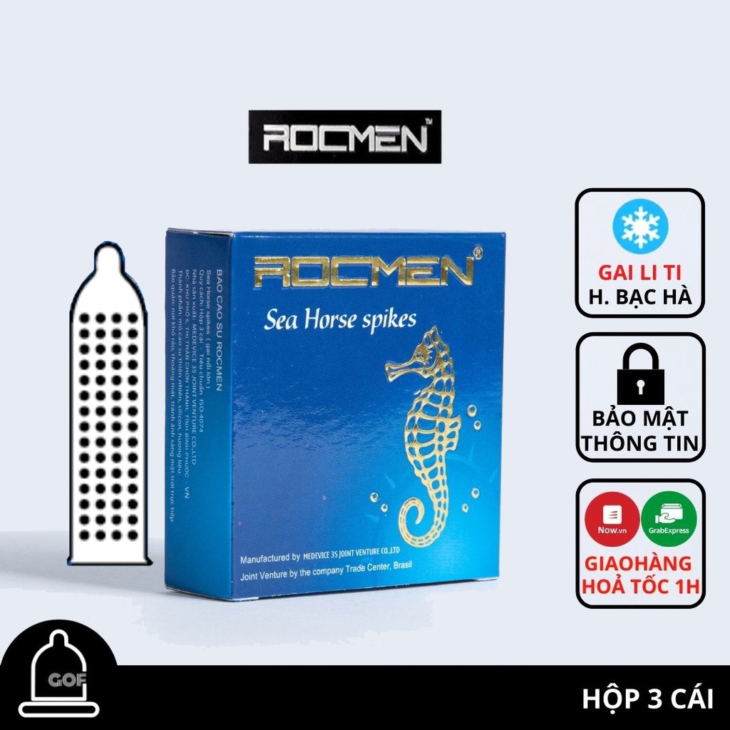 Bao Cao Su Rocmen Cá Ngựa Xanh có Gai - Bạc Hà kéo dài thời gian hộp 3 cái
