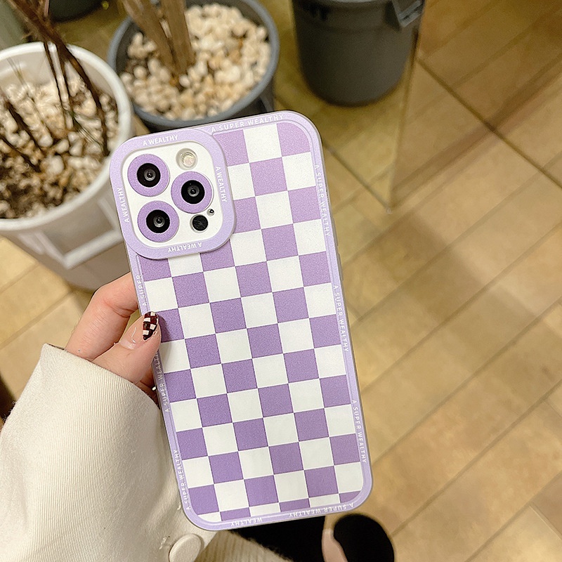 Ốp Điện Thoại Họa Tiết Sọc Caro Màu Xanh Lá/ Tím Cho iphone6s78plus/xr/xs/xsmax11/12/13promax/mini